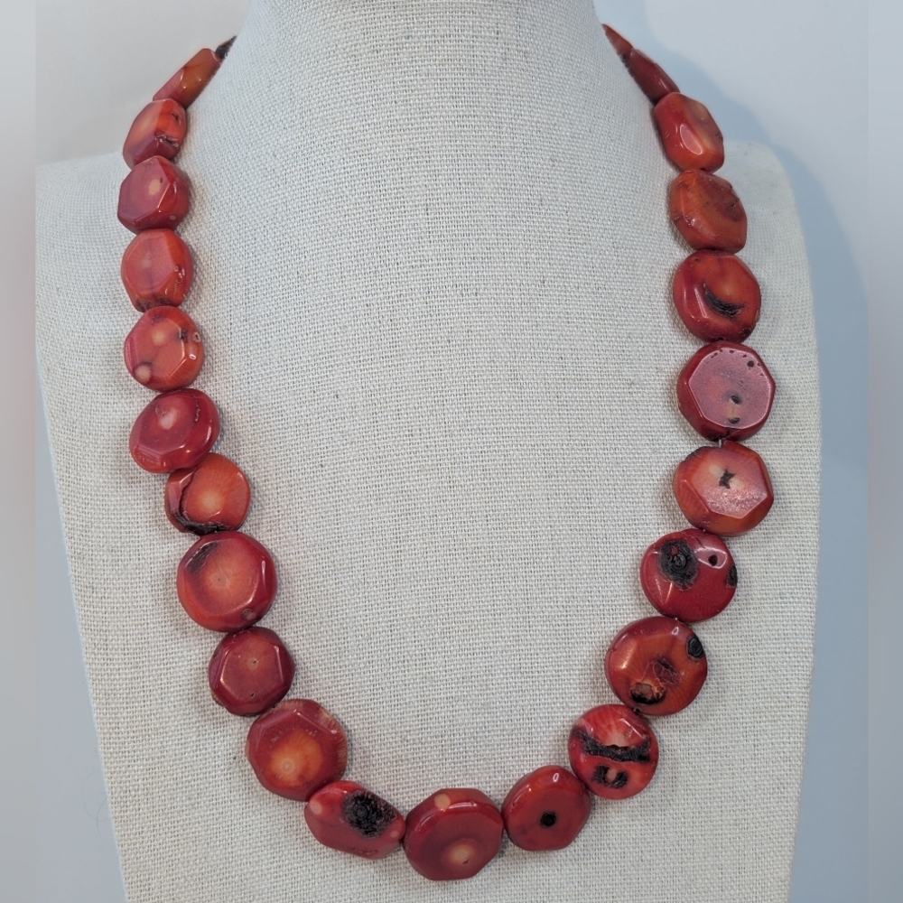 Sterling & Coral Necklace - Vintage 925 Silver Statement Jewelry